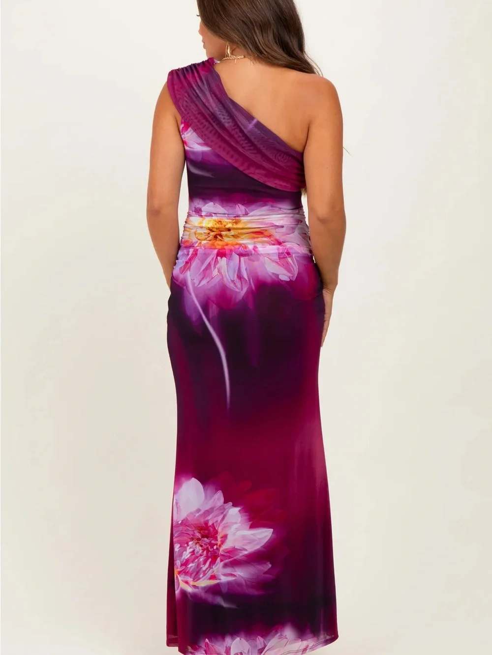 Never worn ~ Plum Floral One Shoulder Maternity Maxi Dress